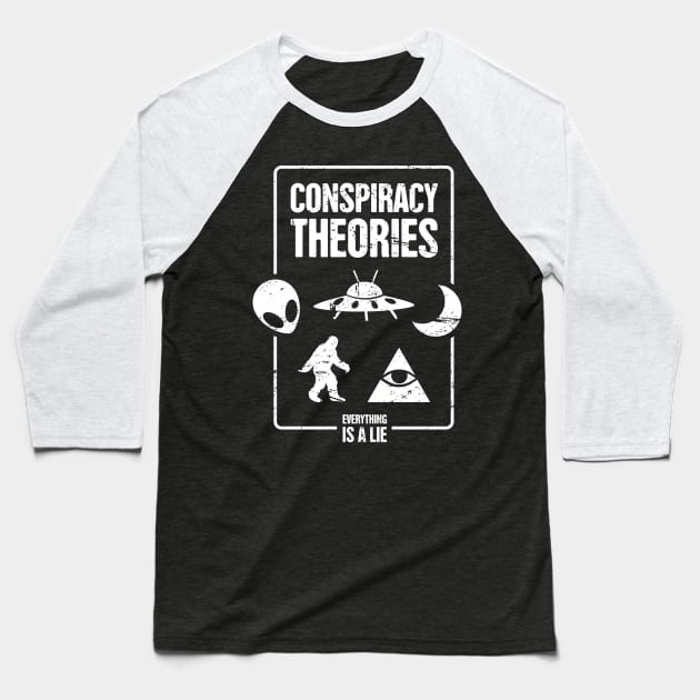 Conspiracy Theories - Alien, UFO, Illuminati, Bigfoot Baseball T-Shirt by MeatMan